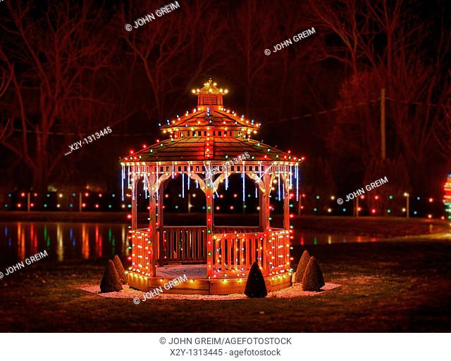 Gazebo decorated with Christmas lights, Koziar's Christmas Village, Bernville, PA, Pennsylvania, USA
