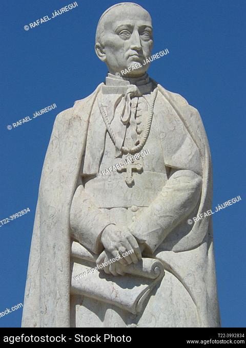 Faro (Algarve) Portugal. Detail of the Sculpture of Bishop Francisco Gomes do Avelar in the city of Faro