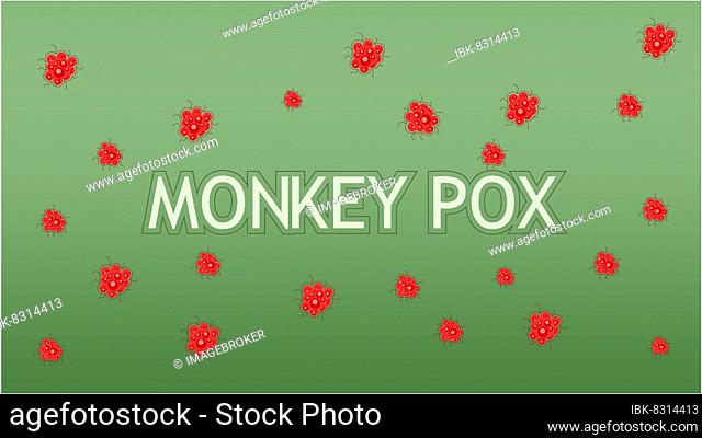 Monkeypox concept, illustration of monkeypox skin urticaria, Vector monkeypox banner with text. Illustration of monkeypox virus, monkey influenza