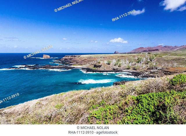 View of the coastline near the town of Hane on Ua Huka Island, Marquesas, French Polynesia, South Pacific, Pacific