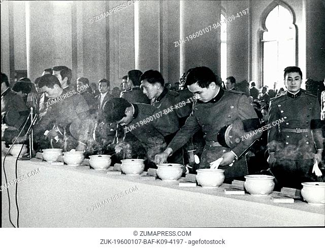 Feb. 26, 2012 - Followers of author Yukio Mishima in their uniforms he designed, burn incense at his funeral service in Tokyo after he had committed hari - Kiri
