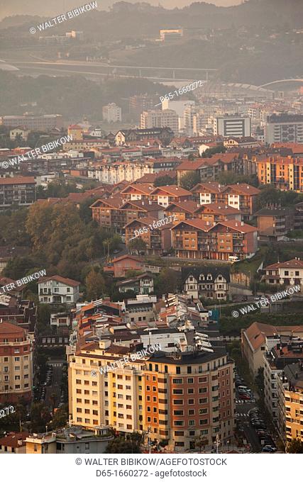 Spain, Basque Country Region, Guipuzcoa Province, San Sebastian, elevated view of town from Monte Ulia, dawn