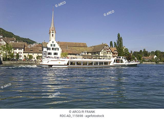 Pleasure steamer at convent St Georgen Stein am Rhein Switzerland Rhine