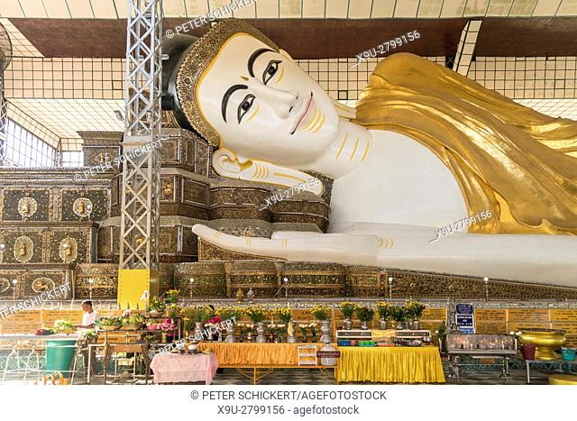 the giant reclining Shwethalyaung Buddha in Bago, Myanmar, Asia