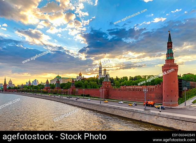 Moscow sunset city skyline at Kremlin Palace Red Square and Moscow River, Moscow, Russia
