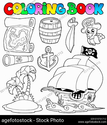 Coloring book with pirate objects