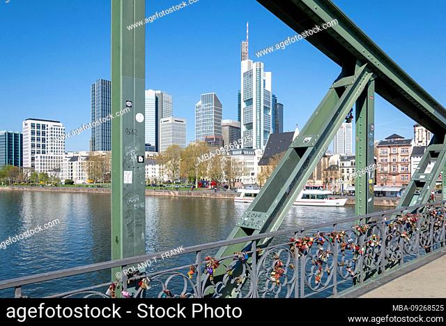 Germany, Hesse, Frankfurt, bridge of the iron pier with love locks