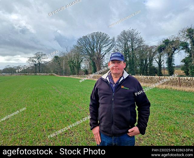 24 March 2023, Great Britain, St. Andrews: Farmer Alan Steven stands in a field near the Scottish town of St. Andrews. He voted for Scotland's independence in...