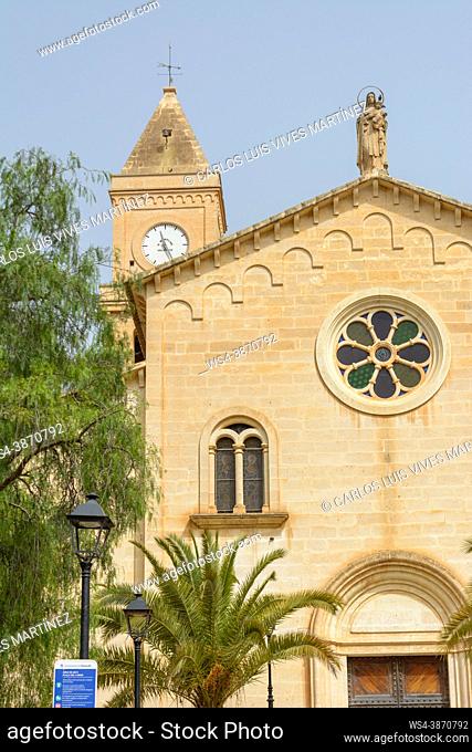 Beautiful building of the parish Church Mallorca. The small Roman Catholic church is located on the only square of this small historical village