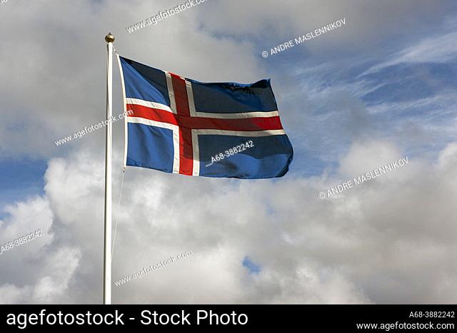 Icelandic flag in Landmannalugar Camping in Fjallabak's nature reserve