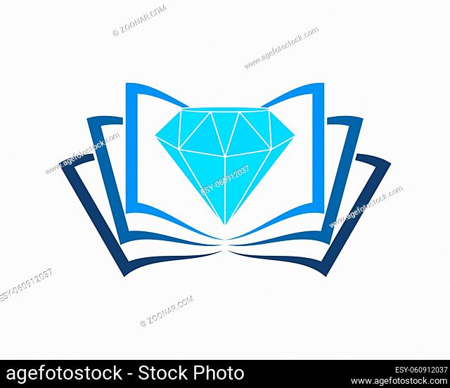 Open book pages with diamond gem in the middle