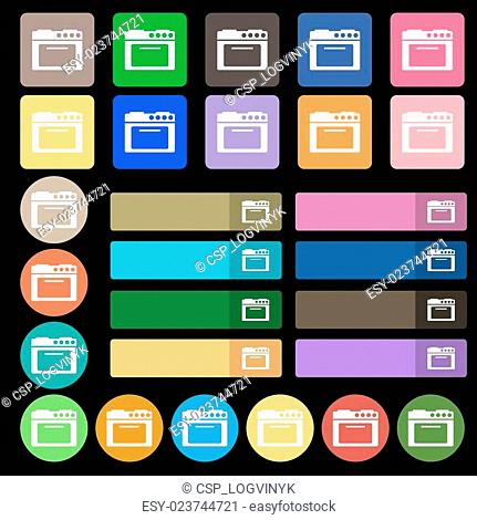 kitchen stove icon sign. Set from twenty seven multicolored flat buttons. Vector
