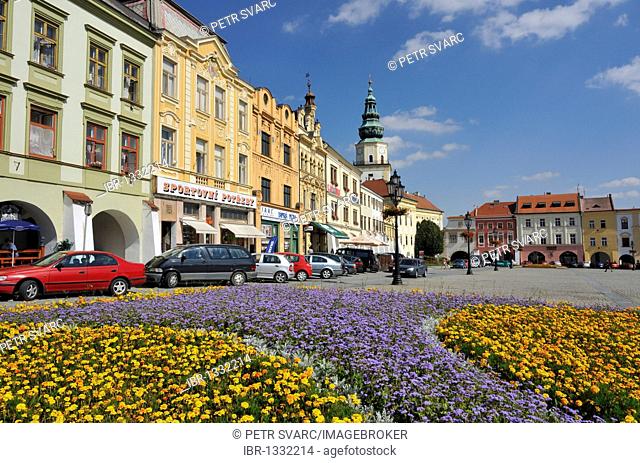 Houses and tower of Archbishop's Palace, Grand Square, Velke namesti, in Kromeriz, Czech Republic, Europe