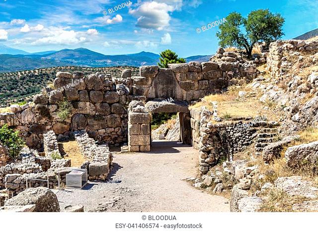Lion Gate in Mycenae, Greece in a summer day