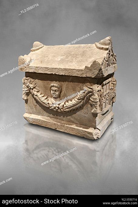 Roman relief decorated garland osthotec cremation container, 2nd century AD. An ostothec is used to preserve the ashes and bones of the dead bodies after their...
