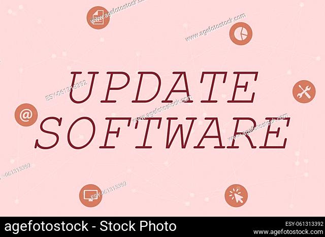 Inspiration showing sign Update Software, Internet Concept an application patch fixing the previouslyfound bugs Line Illustrated Backgrounds With Various Shapes...