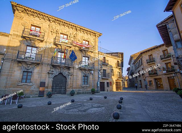 Briones La Rioja Spain on July, 20, 2020: is part of the Most Beautiful Villages in Spain. The town hall palace