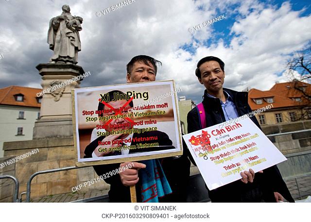 Vietnameses living in the Czech Republic protest against Chinese politics in the South Asia region during Chinese President Xi Jinping s visit to the Czech...