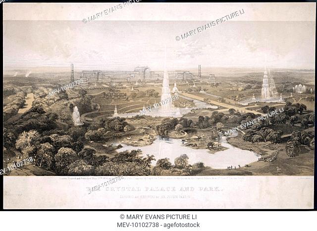 The Crystal Palace and Park, with fountains, lake and extinct animals