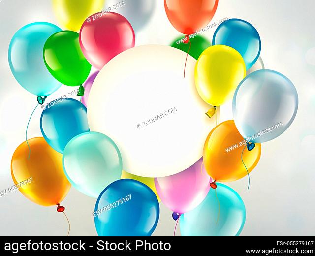 light festive background with bright colorful balloons