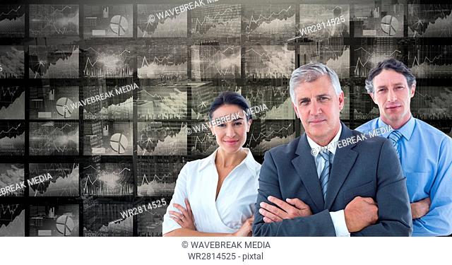 Confident business people with graph background