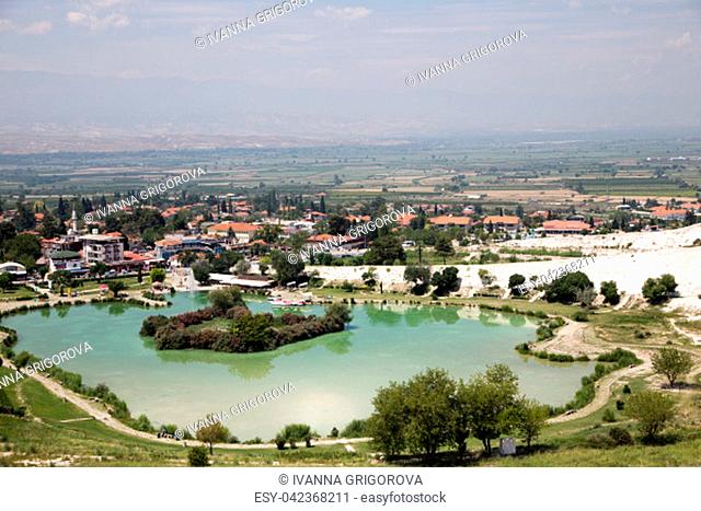 Pamukkale Turkish mineral calcium pool. The site is a UNESCO World Heritage Site
