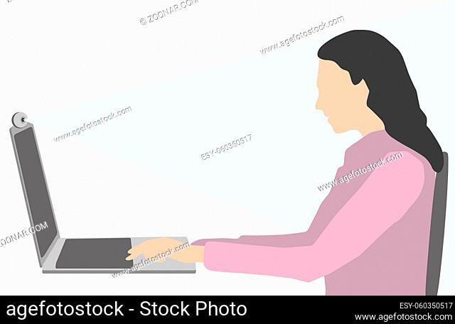 An illustration of a woman at the home office video conference