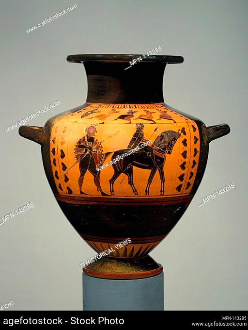 Terracotta hydria (water jar). Attributed to the Circle of the Lydos; Period: Archaic; Date: ca. 560 B.C; Culture: Greek