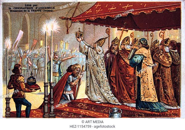 The Crowning of Charlemagne, 800 AD, (19th century). Charlemagne (c742-814), king of the Franks (768-814) was crowned Holy Roman Emperor in 800 AD by Leo III