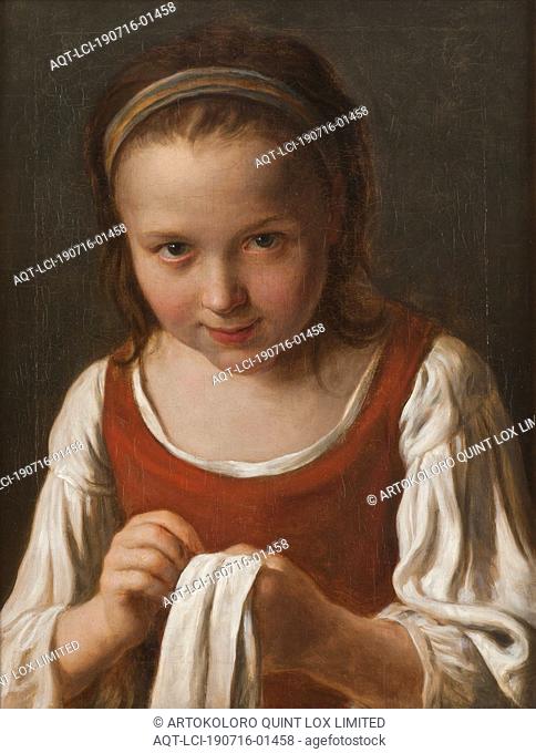 Pietro Rotari, Girl with Needle-work, Girl with needlework, painting, oil on canvas, Height, 45 cm (17.7 inches), Width, 35 cm (13.7 inches)
