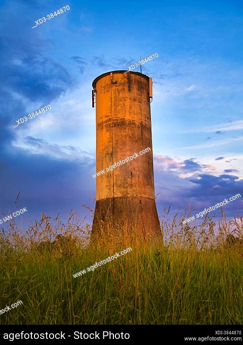 water tower in evening, Lauzun, Lot-et-Garonne Department, Nouvelle-Aquitaine, France
