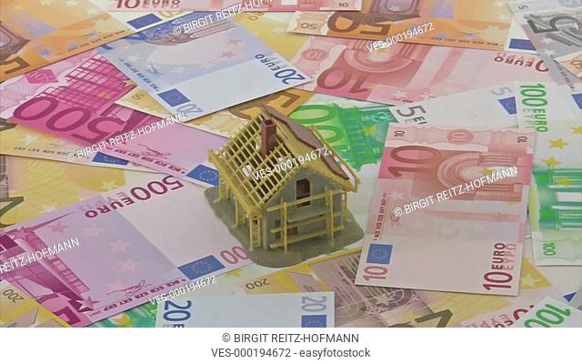 Modellhaus auf Euroscheinen- rotierend