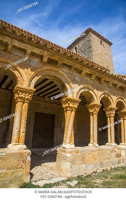 Romanesque atrium. San Pedro church, Caracena, Soria province, Castilla Leon, Spain