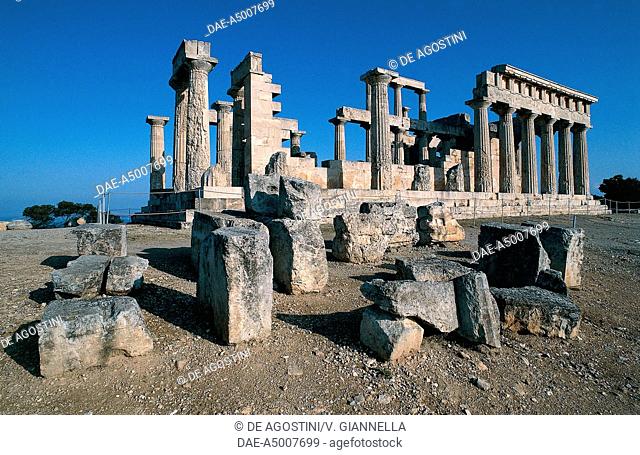 Remains of the Doric Temple of Aphaia, Mesagro, Aegina Island, Greece. Greek civilisation, 5th century BC