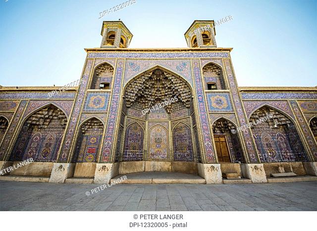 Iwan decorated with Shirazi haft rangi tiles of the Nasir ol Molk Mosque; Shiraz, Fars Province, Iran