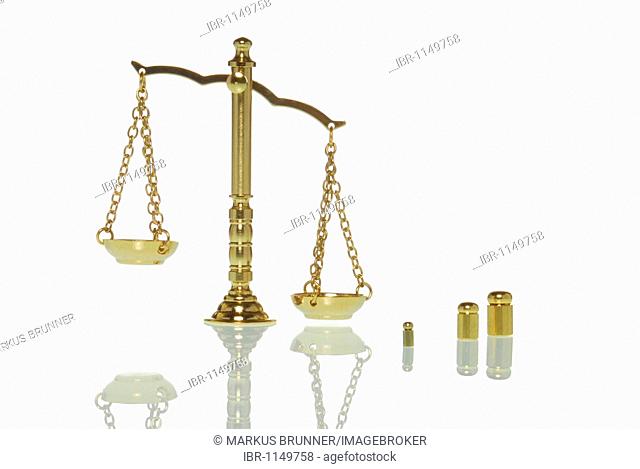 Scales with weights, symbolic image for justice
