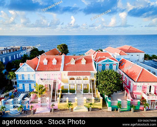 Curacao, Netherlands Antilles View of colorful buildings of downtown Willemstad Curacao Caribbean Island, Colorful restored colonial buildings in Pietermaai