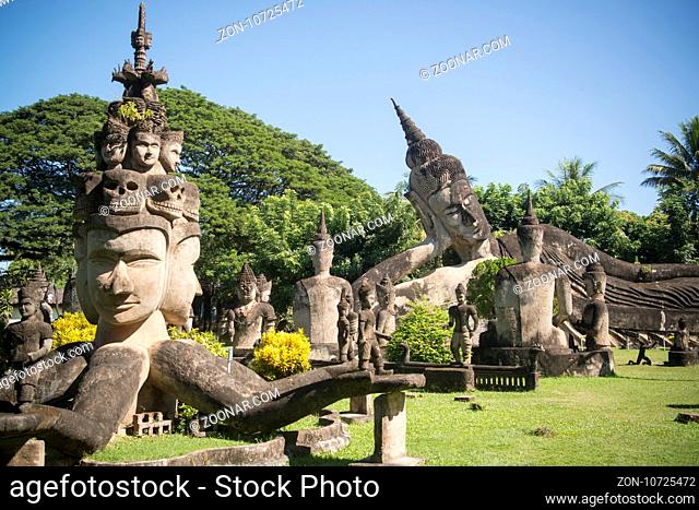 the Xieng Khuan Buddha Park near the city of vientiane in Laos in the southeastasia