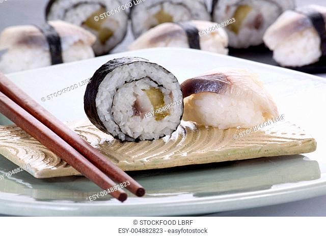 Maki and nigiri with herring