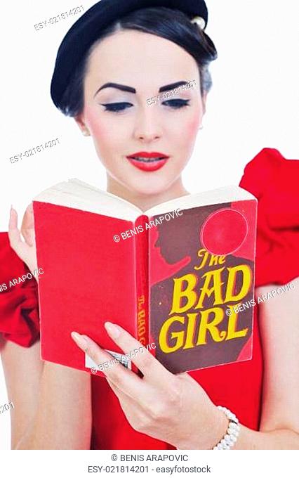 beautiful young woman read book