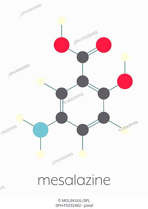 Mesalazine (mesalamine, 5-aminosalicylic acid, 5-ASA) inflammatory bowel disease drug molecule. Used to treat ulcerative colitis and Crohn's disease