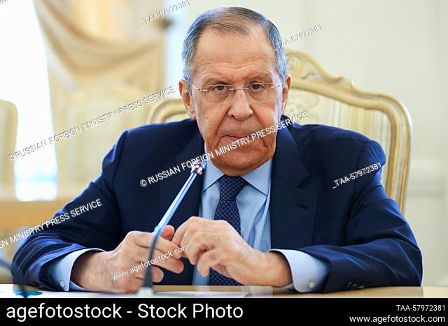RUSSIA, MOSCOW - MARCH 20, 2023: Russia's Minister of Foreign Affairs Sergei Lavrov during a meeting with his Armenian counterpart Ararat Mirzoyan at the...