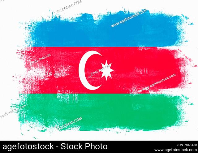 Flag of Azerbaijan painted with brush on solid background