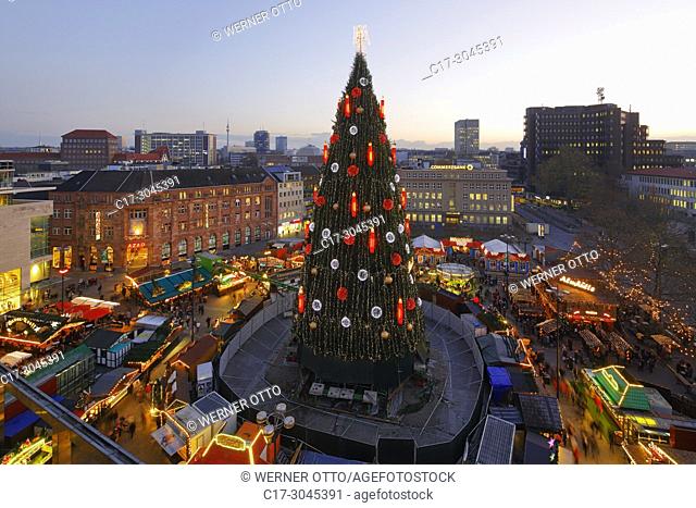 Dortmund, D-Dortmund, Ruhr area, Westphalia, North Rhine-Westphalia, NRW, Advent, Christmas, Christmas fair, evening mood, blue hour, Christmas lighting