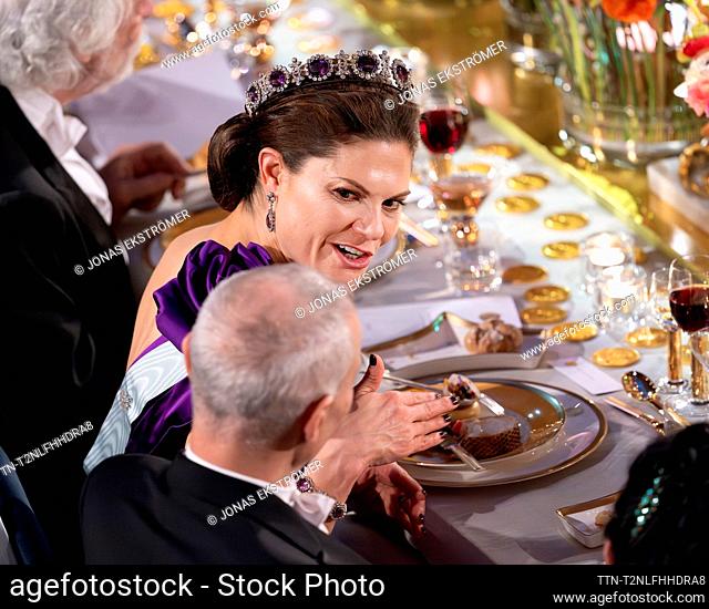 STOCKHOLM, SWEDEN 20231210 Crown Princess Victoria and the Nobel laureate in chemistry Moungi G. Bawendi during the Nobel Banquet in the City Hall in Stockholm...
