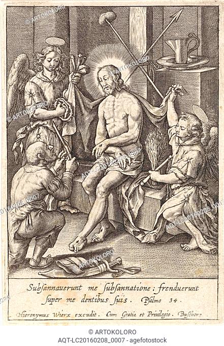 Man of Sorrows, accompanied by angels, Hieronymus Wierix, 1563 - before 1619