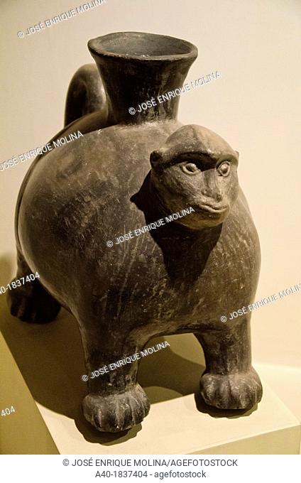 Ceramic vessel, depicting a monkey  Chimú culture 1100 AD- 1470 AD  Perú