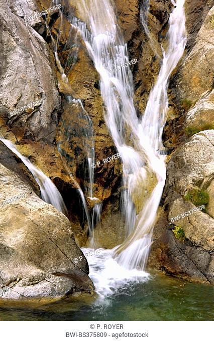Water fall on the river of Gosdolasque, France, Alpes Maritimes, Mercantour National Park, Belvedere saint Marin de Vesubie