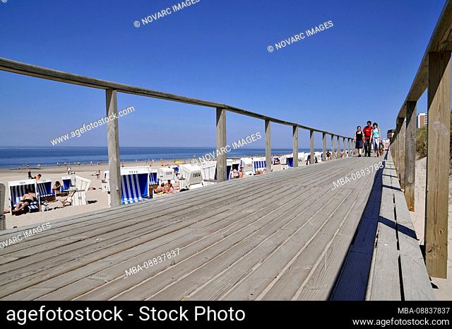 Wooden walk way, beach promenade, Westerland, Sylt, North Frisian Islands, Schleswig Holstein, Germany, Europe