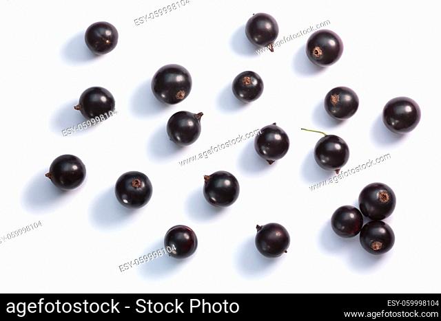 Blackcurrant (berries of Ribes nigrum), top view. Clipping paths, shadow separated
